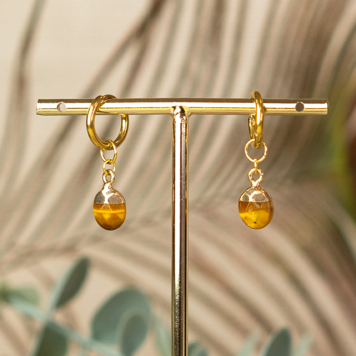 Natural Tiger Eye Electroplate  Gemstone Charm 14x8x5mm