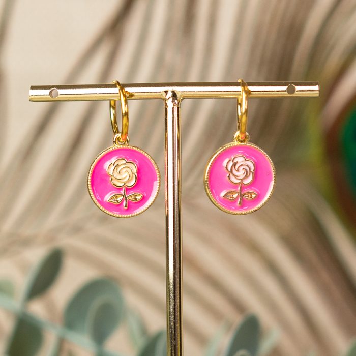 Big Vintage Rose Enamel Charm 21x18mm Deep Pink