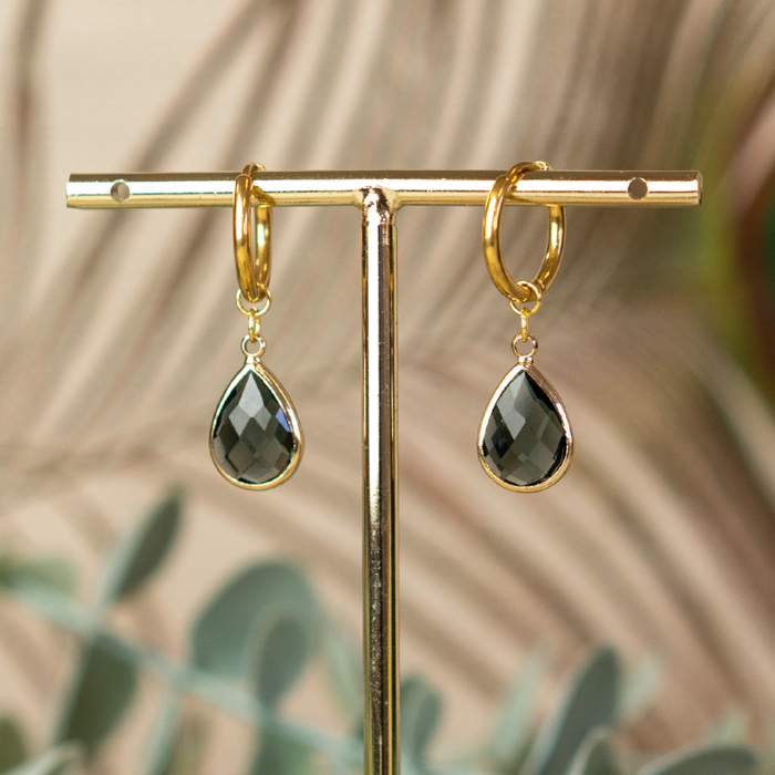 Druppel Glasbedel Goud Zwart 18x10mm, 2 stuks