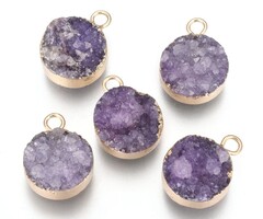 Natural Druzy Agate Gemstone Charm Purple Gold Plated 18~20x14x5~10mm