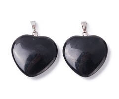 Natural Obsidiaan Edelsteen Bedel hartje 33x24.5~26x6~8.5mm