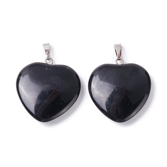 Natural Obsidiaan Edelsteen Bedel hartje 33x24.5~26x6~8.5mm