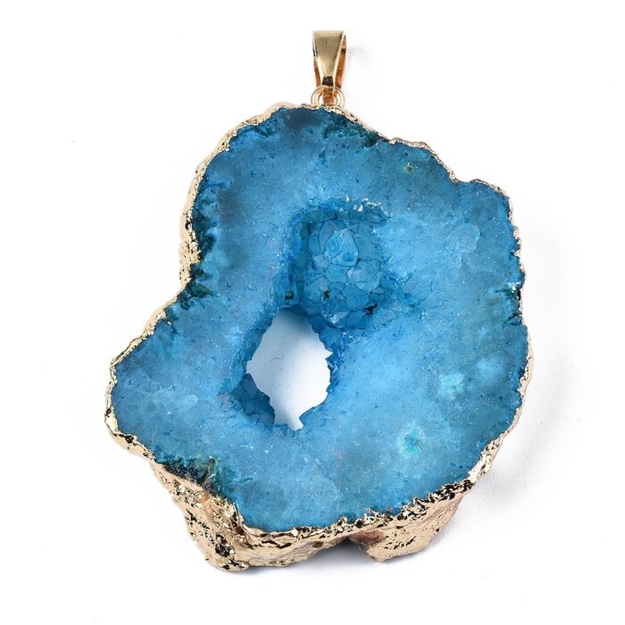 Edelsteen Bedel Dyed Druzy agaat Blauw 48~59x41~50x8~11mm