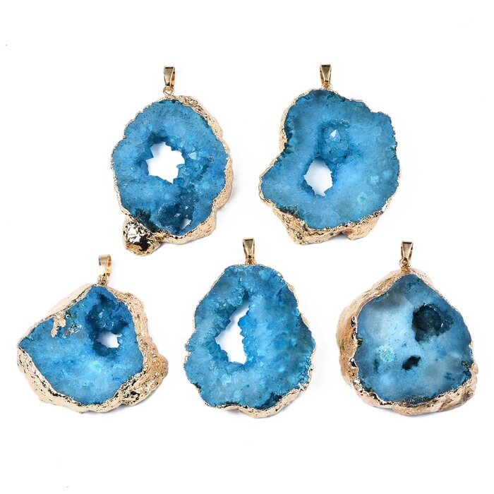 Edelsteen Bedel Dyed Druzy agaat Blauw 48~59x41~50x8~11mm