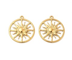 Stainless Steel Bedel Zon Gold Plated kleur 26.5x24x2.5mm