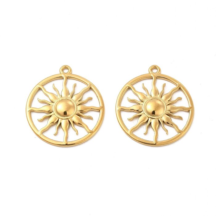 Stainless Steel Charm Sun Gold Plated 26.5x24x2.5mm