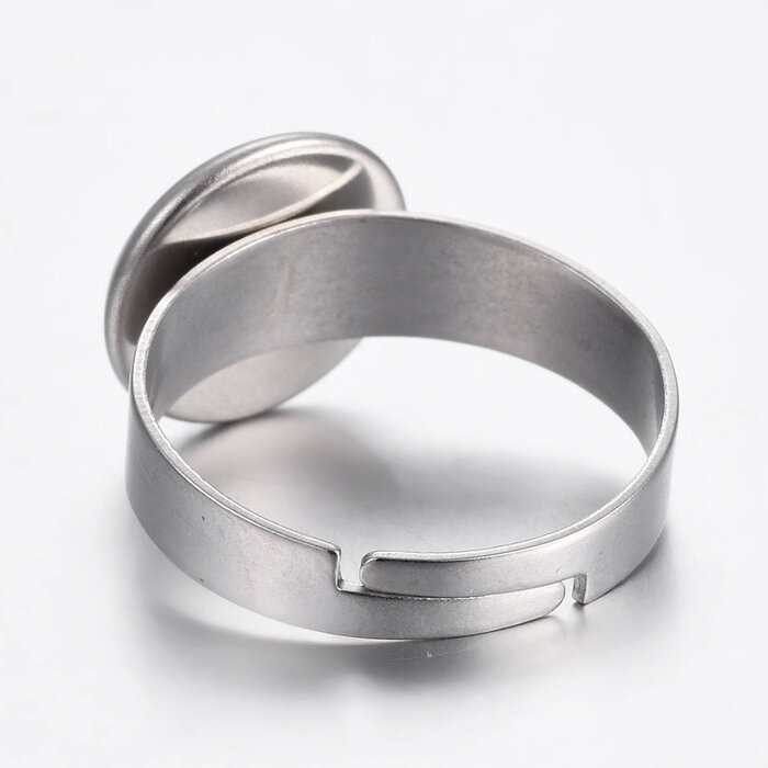 Verstelbare Stainless Steel Ring 17mm met setting 10mm Cabochon