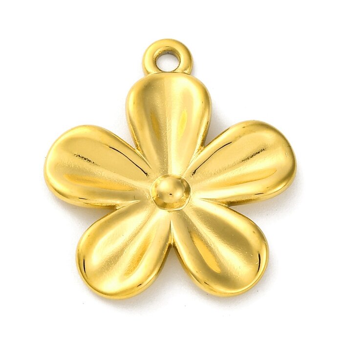 Stainless Steel Flower Charm Gold Plated 28x24.5x2.5mm