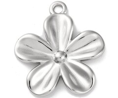 Stainless Steel Bloem Bedel Zilver 28x24.5x2.5mm