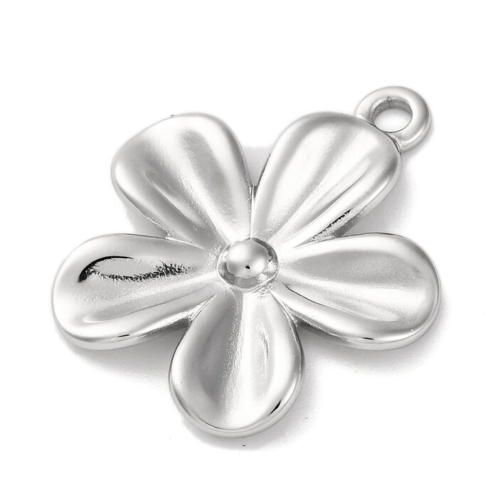 Stainless Steel Bloem Bedel Zilver 28x24.5x2.5mm