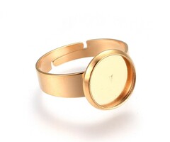 Verstelbare Stainless Steel Ring 17mm Gold Plated met setting 10mm Cabochon
