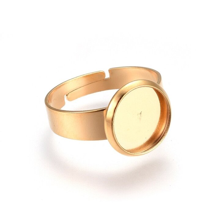 Adjustable Stainless Steel Ring 17mm Gold Plated, fits 10mm Cabochon