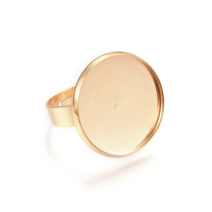 Adjustable Stainless Steel Ring 18mm Gold Plated, fits 20~20.5mm Cabochon