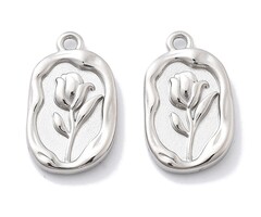 Stainless Steel Bedel Ovaal met Bloem 20x12x2.5mm