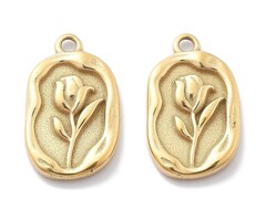 Stainless Steel Bedel Ovaal met Bloem Gold Plated 20x12x2.5mm