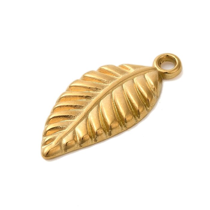 Stainless Steel Charm Leaf Gold Plated 24x10.5x2mm
