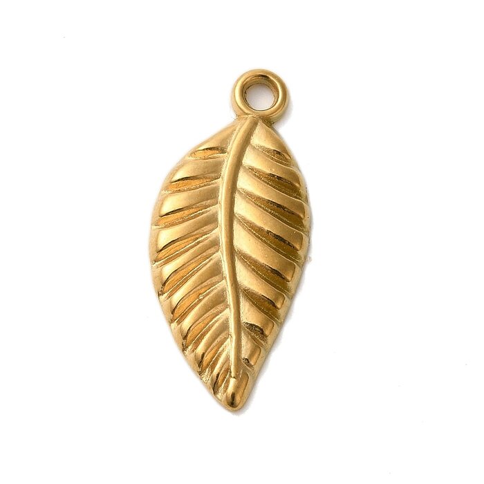 Stainless Steel Charm Leaf Gold Plated 24x10.5x2mm