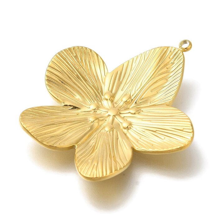 Stainless Steel Flower Charm Big Gold Plated 34x31x4mm