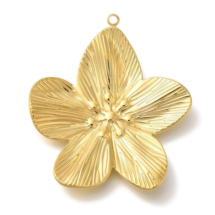 Stainless Steel Flower Charm Big Gold Plated 34x31x4mm