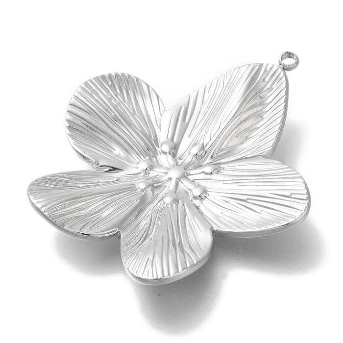 Stainless Steel Bloem Bedel Groot Zilver 34x31x4mm