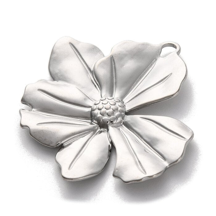 Stainless Steel Flower Charm Silver 40x41x3mm