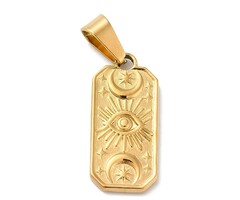 Stainless Steel Charm Rectangle Moon and Eye 22.5x10x2mm