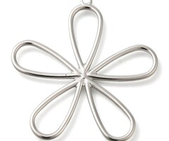Stainless Steel Charm Open Flower Silver 41x40x2mm