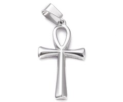 Stainless Steel Ankh Cross Charm Silver 30x16x2mm
