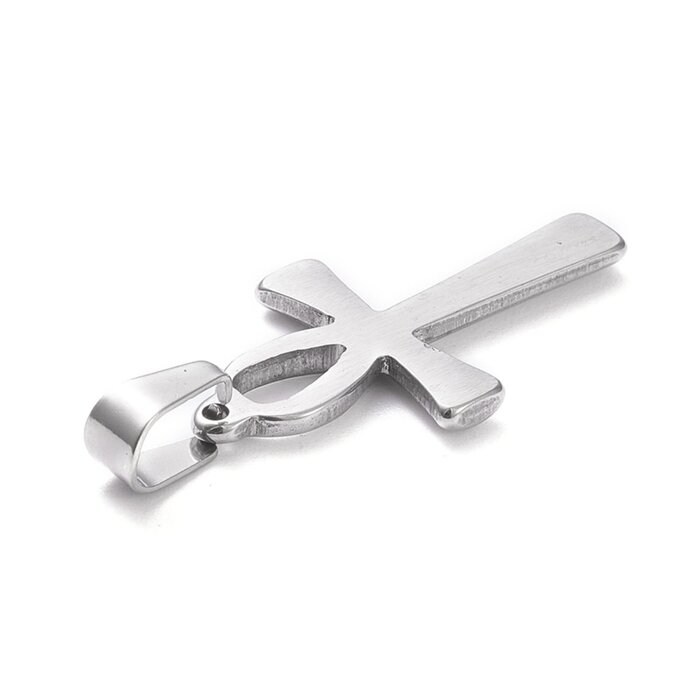 Stainless Steel Ankh Cross Charm Silver 30x16x2mm