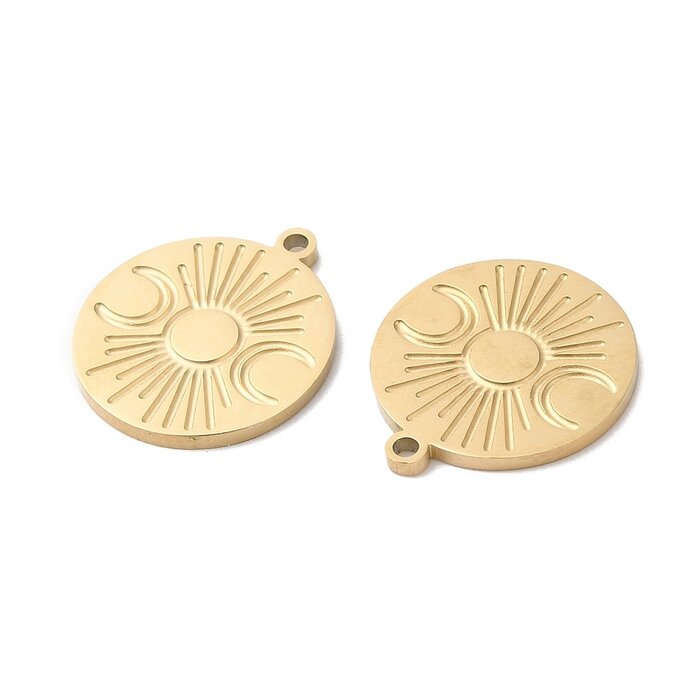 Stainless Steel Charm Coin with Moon 14.5x13x1mm