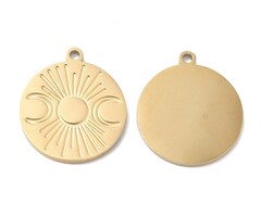 Stainless Steel Charm Coin with Moon 14.5x13x1mm