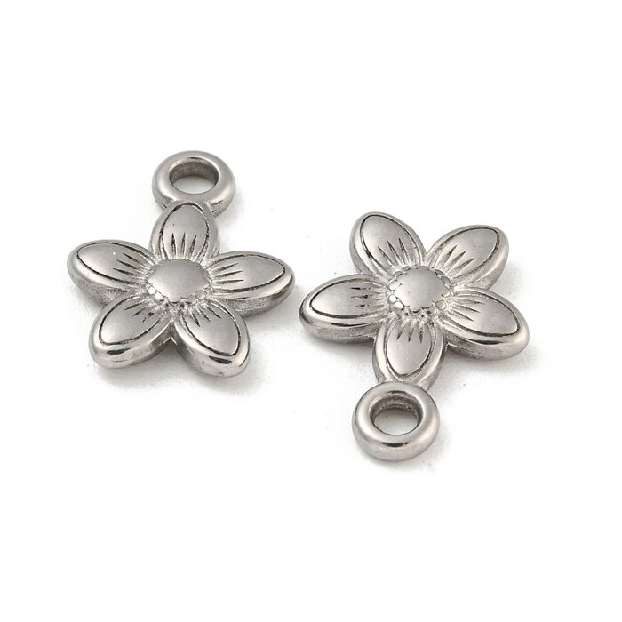 Stainless Steel Bedel Bloemetje Zilver 14.5x11.5x2.5mm