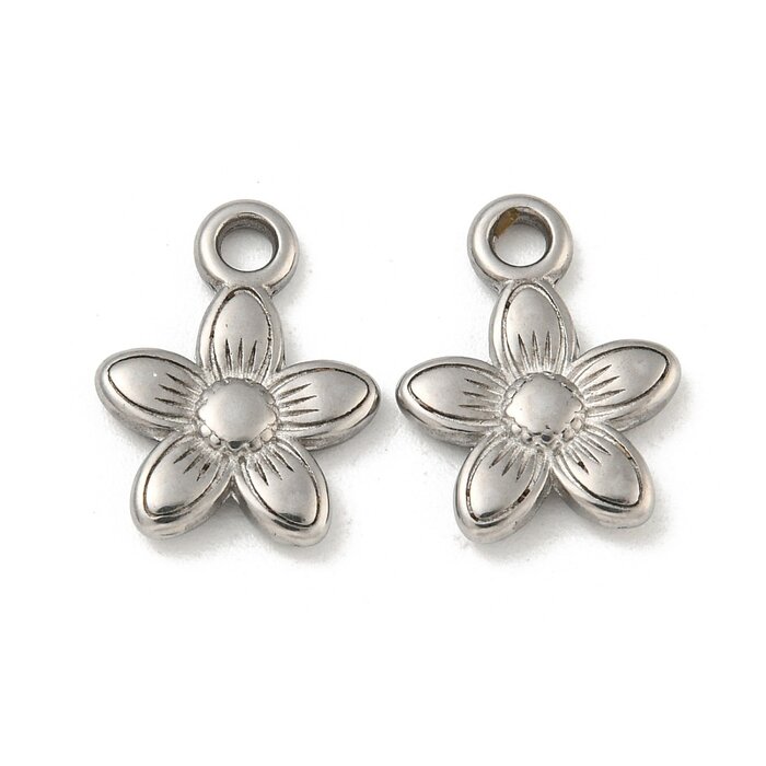 Stainless Steel Charm Flower Silver 14.5x11.5x2.5mm