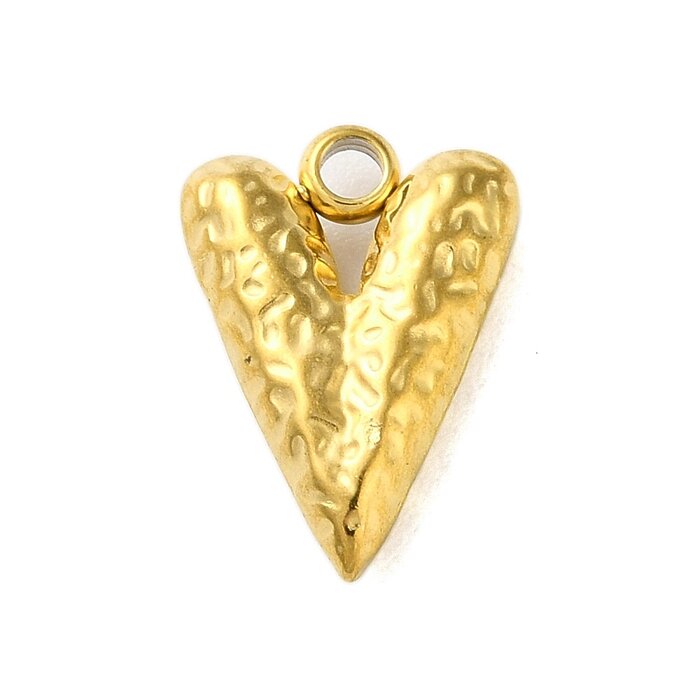 Stainless Steel Charm Heart Textured Gold Plated 16x11x4mm