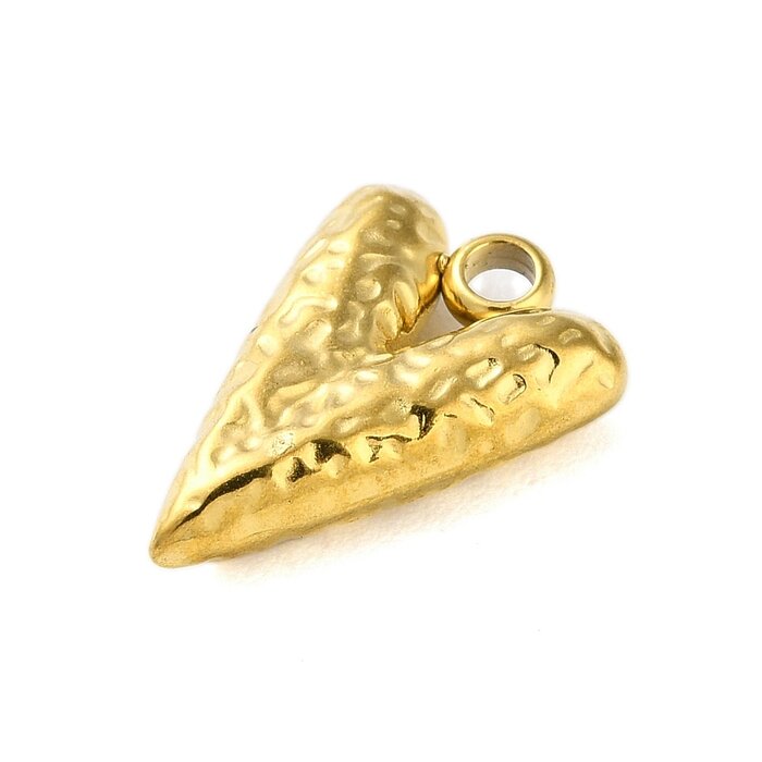 Stainless Steel Charm Heart Textured Gold Plated 16x11x4mm