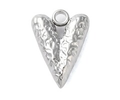 Stainless Steel Charm Heart Textured Silver 16x11x4mm