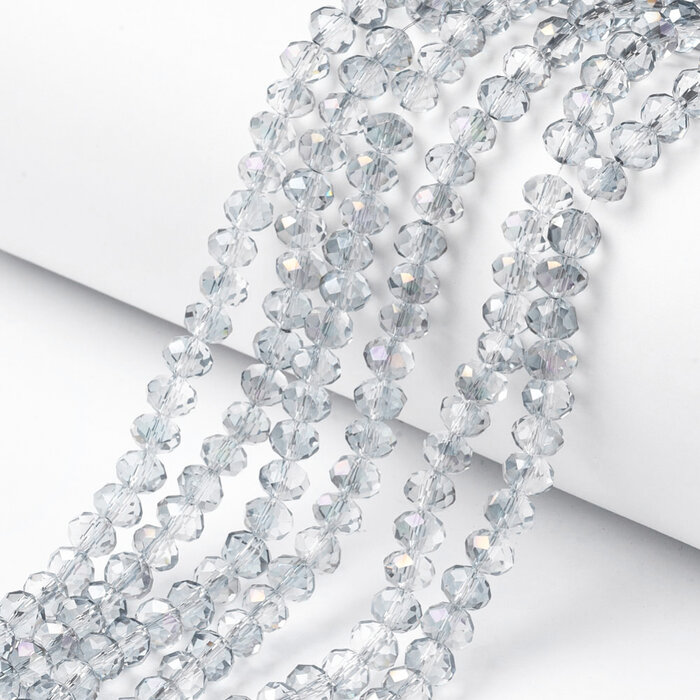 Facet Glaskralen Licht Grijs 6x4mm, 50 stuks