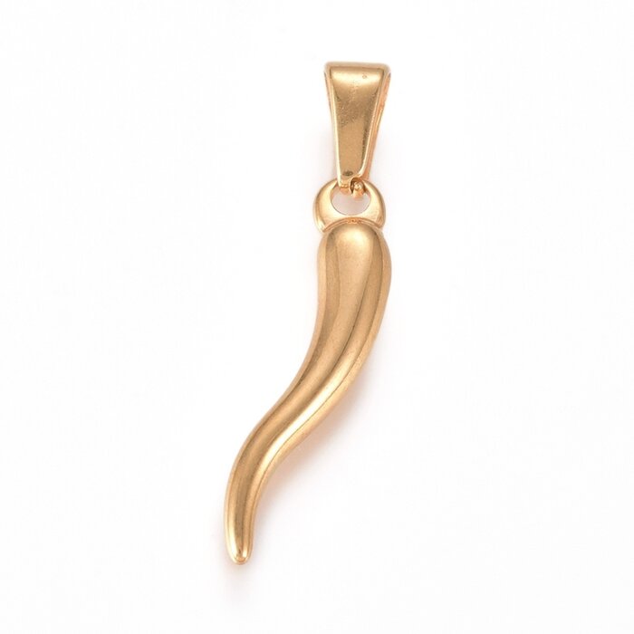 Stainless Steel Charm Italian Horn 26x6x3.5mm
