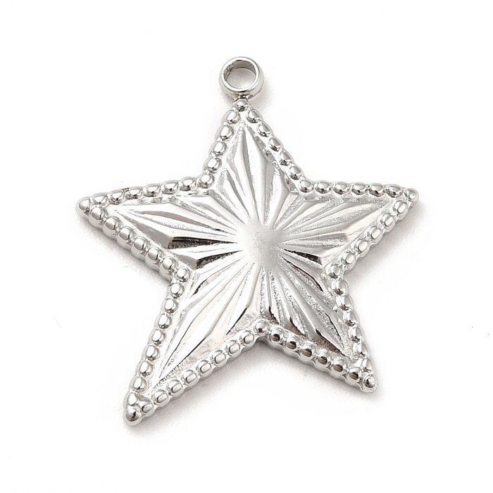 Stainless Steel Star Charm Silver 19.5x18x2mm