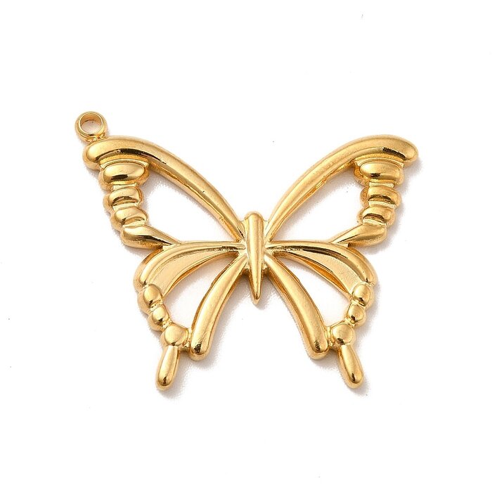 Stainless Steel Butterfly Charm Gold Plated 22x26.5x2mm