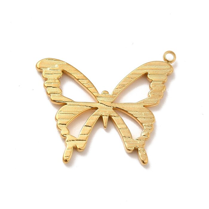 Stainless Steel Butterfly Charm Gold Plated 22x26.5x2mm