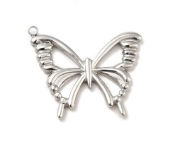 Stainless Steel Butterfly Charm Silver 22x26.5x2mm
