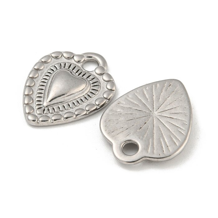 Stainless Steel Charm Heart Silver 19.5x15x2.5mm