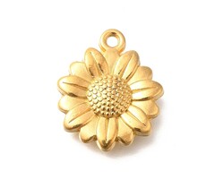 Stainless Steel Sunflower Charm Gold Plated 18x15.5x4mm