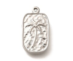 Stainless Steel Charm Rectangle Palm Tree 17.5x10x2.5mm