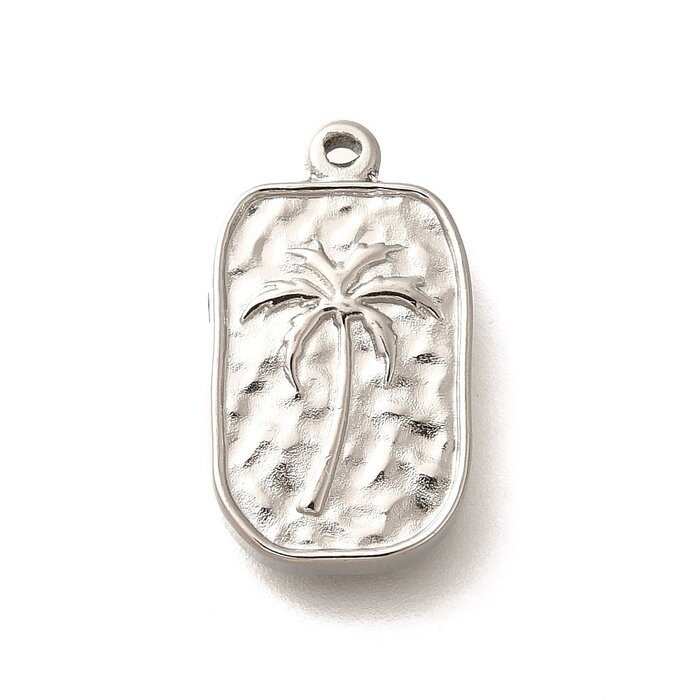 Stainless Steel Charm Rectangle Palm Tree 17.5x10x2.5mm