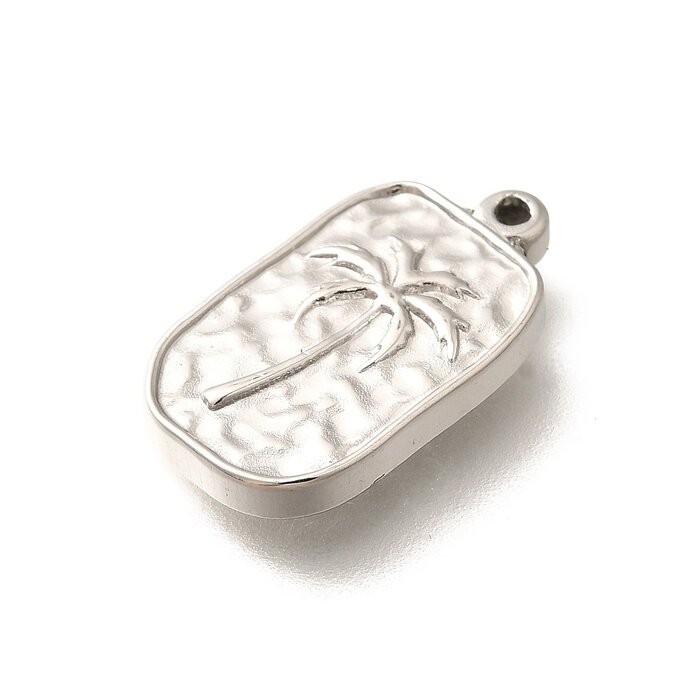 Stainless Steel Charm Rectangle Palm Tree 17.5x10x2.5mm