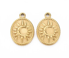Stainless Steel Charm Coin Sun and Moon 22x15x2.5mm