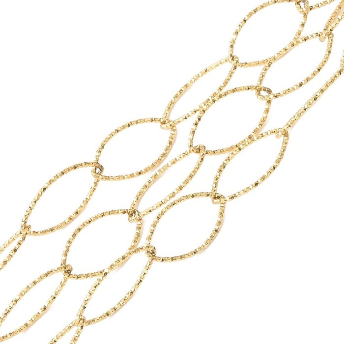 Stainless Steel Chain Large Links with Texture Gold Plated 20x10x1mm, 1 meter