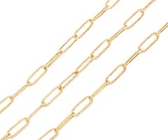 Stainless Steel Chain Paperclip Link Gold Plated 12x4x1mm, 1 meter